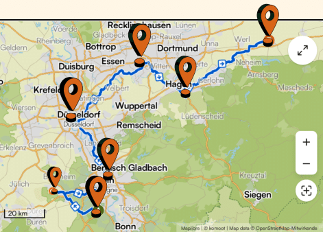 Streckenabschnitt Fahrrad ReparaTour von Brühl nach Soest